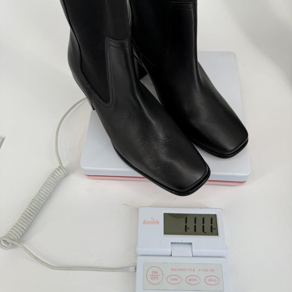 Patina Black Leather Ankle Boots Handmade Mexico Size 8 Square Toe Block Heel 90 - Picture 9 of 9
